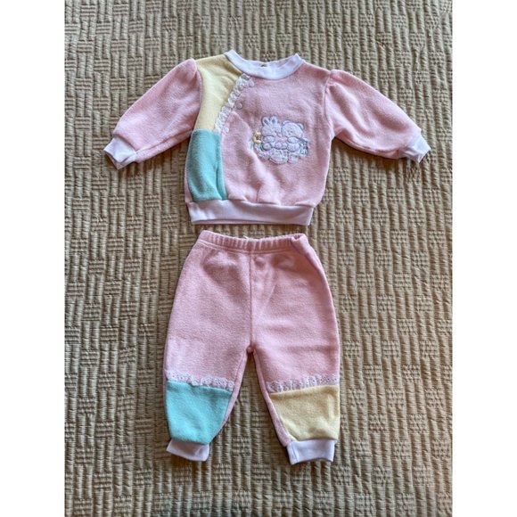 Vtg 12M Small Steps Pastel Color Block Applique Sweatshirt and Sweatpants Set - Picture 1 of 10